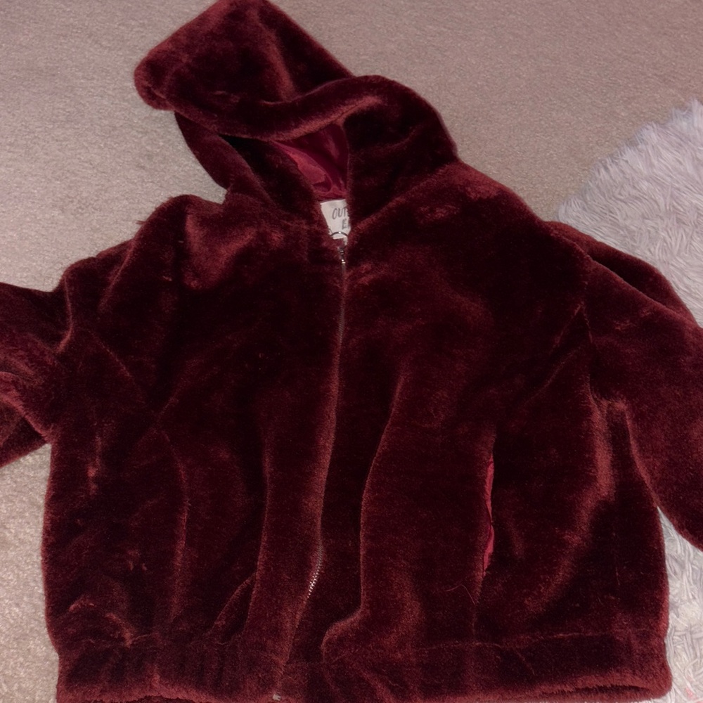 Outer Edge Deep Red Hooded Coat